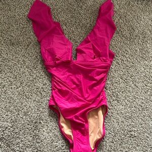 J. Crew Pink Ruffle One-Piece Swimsuit